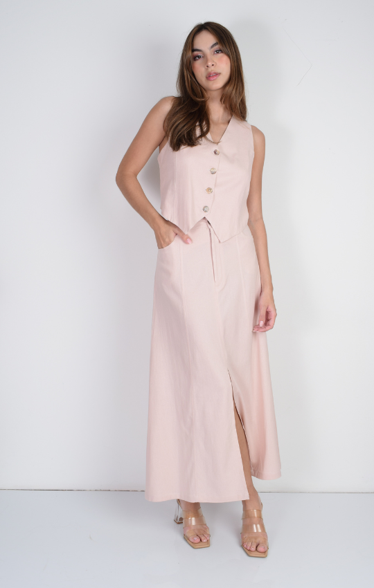 Set Chaleco Escote Espalda Falda Larga Cortes – ZOCCA ONLINE