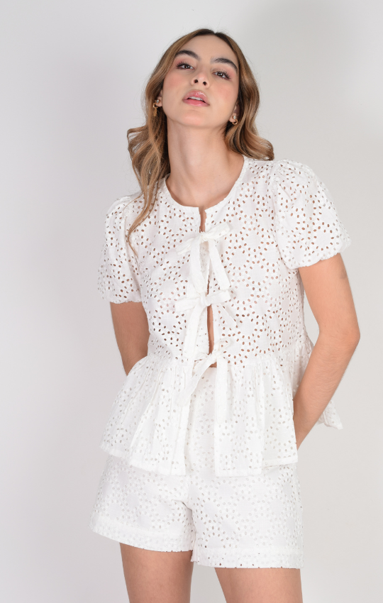 Blusas Con Ojalillo Set Ojalillo Blusa Con Lazos Short – ZOCCA ONLINE