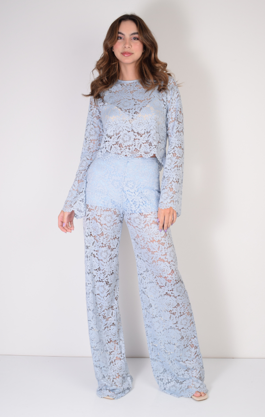 Set Encaje Azul Top Manga Largo Pantalón – ZOCCA ONLINE